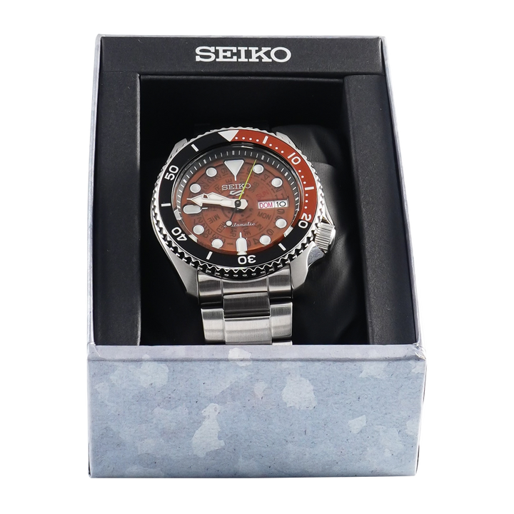 Jam Tangan Seiko 5 Sports SRPJ47K1 Time Sonar SKX Sports Style Brown Transparent Dial Stainless Steel Strap