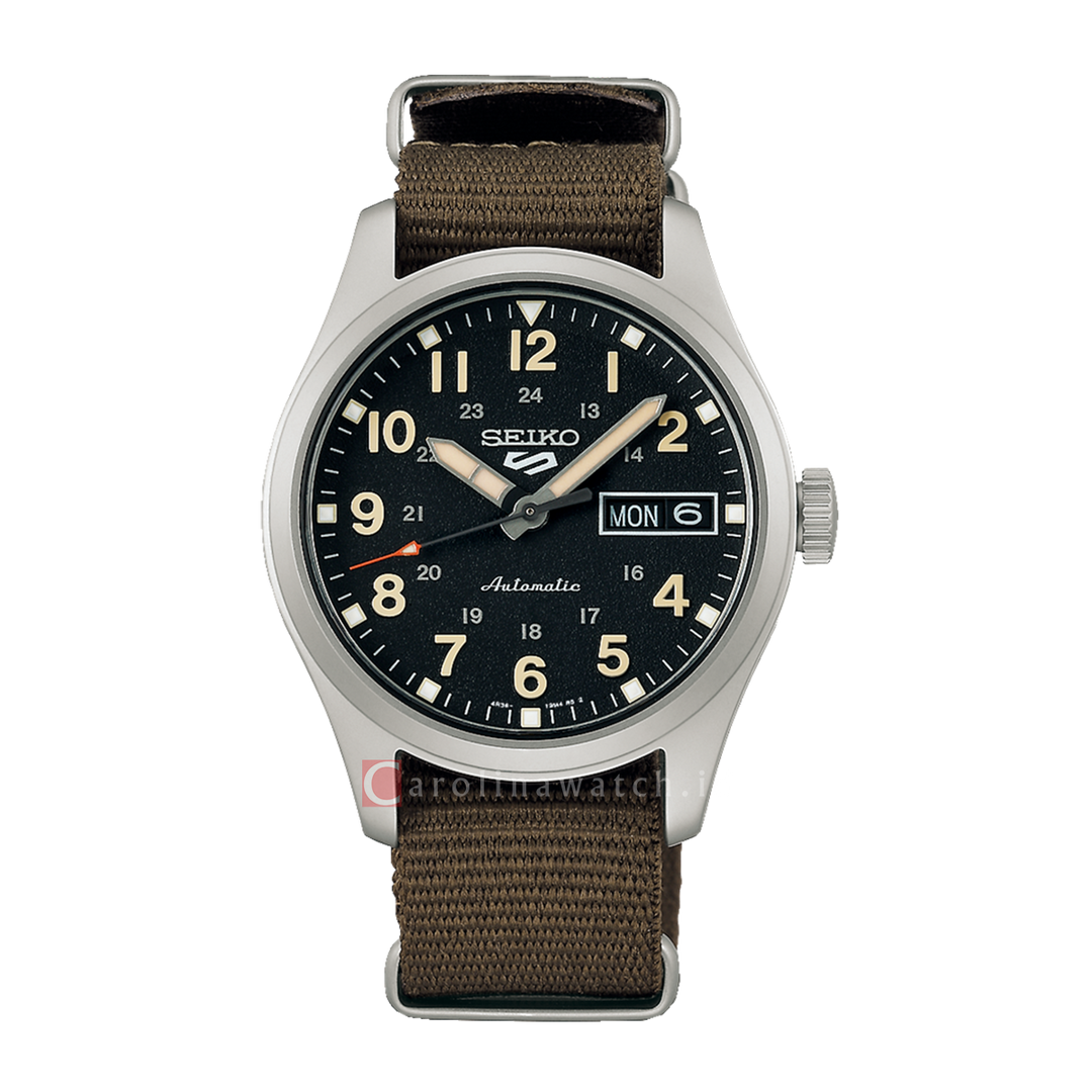 Jam Tangan Seiko 5 Sports SRPJ85K1 Mid-Field Sports Style Men Automatic Black Dial Brown Nylon Strap