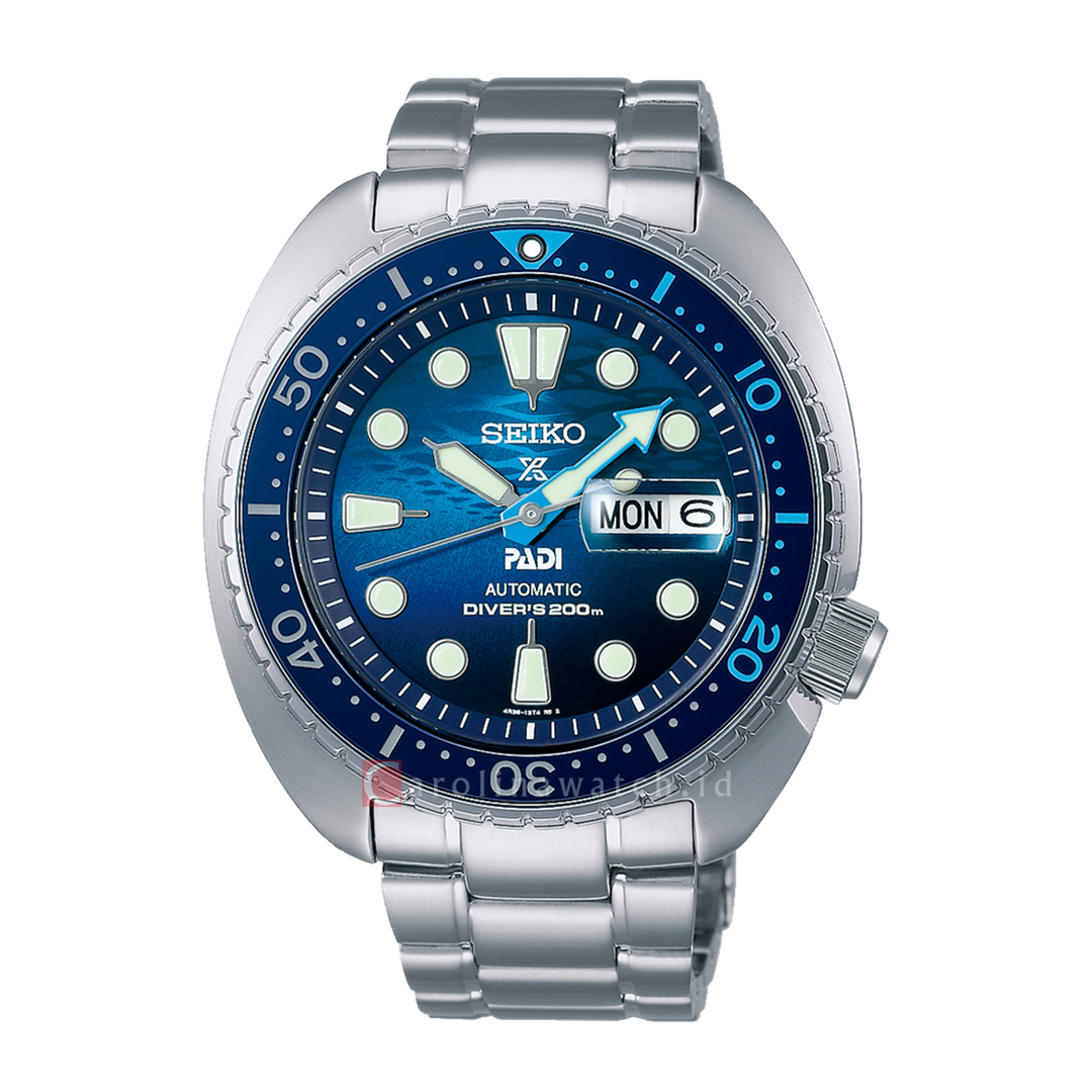 Jam Tangan Seiko Prospex SRPK01K1 Men King Turtle PADI Great Blue Dial Stainless Steel Strap Special Edition