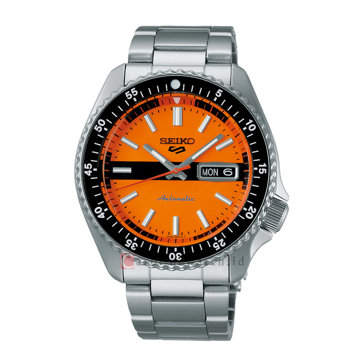 Jam Tangan Seiko 5 Sports SRPK11K1 Men SKX Sports Style Double Hurricane Orange Dial Stainless Steel Strap Special Edition