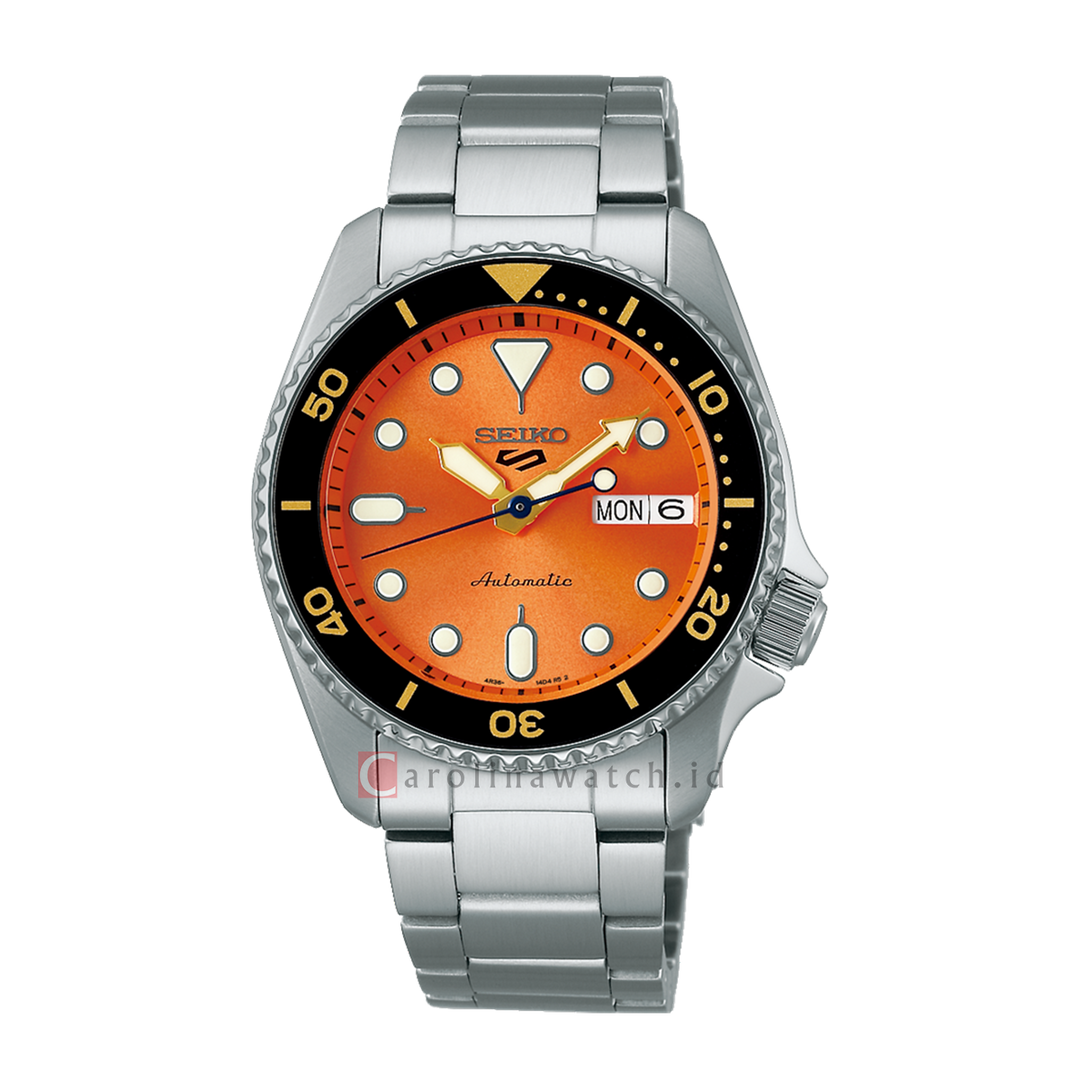 Jam Tangan Seiko 5 Sports SKX Midi Orange SRPK35K1 Men Orange Dial Stainless Steel Strap