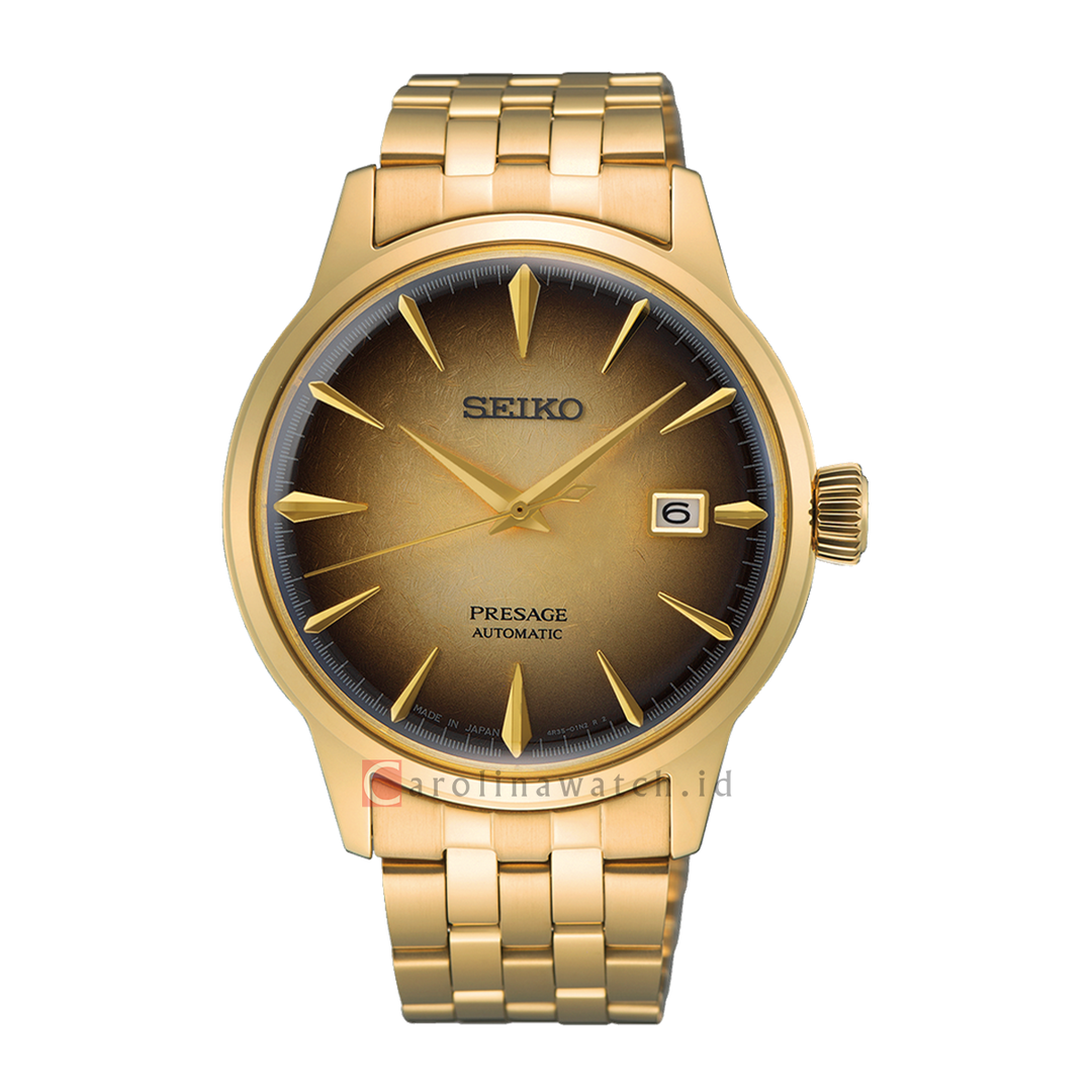 Jam Tangan Seiko Presage SRPK48J1 Cocktail Time Men Gold Dial Gold Stainless Steel Strap