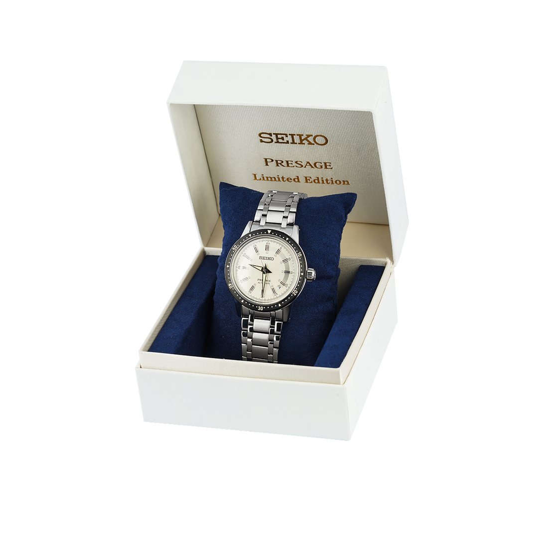 Jam Tangan Seiko Presage Chronograph SRPK61J1 Style 60's Men Ivory Dial Stainless Steel Strap 60th Anniversary Limited Edition