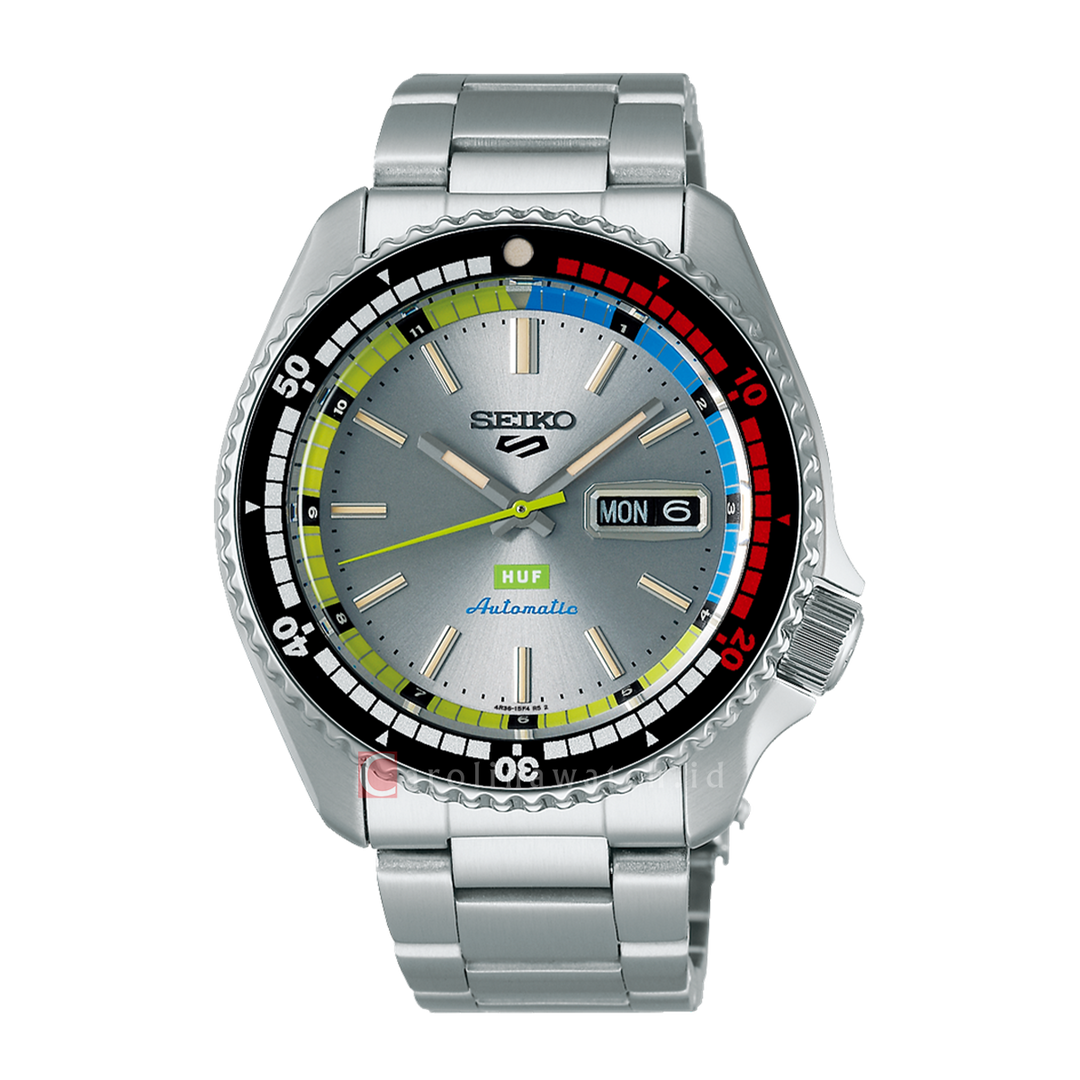 Jam Tangan Seiko 5 Sports HUF SRPL33K1 Men Heritage Design Re-creation Grey Dial Stainless Steel Strap