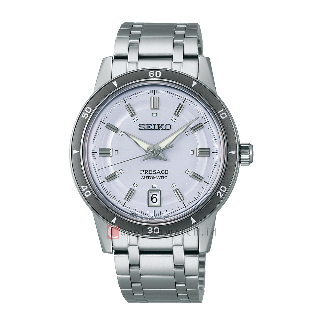 Jam Tangan Seiko Presage SRPL73J1 Men Style60s Silver Violet Dial Stainless Steel Strap