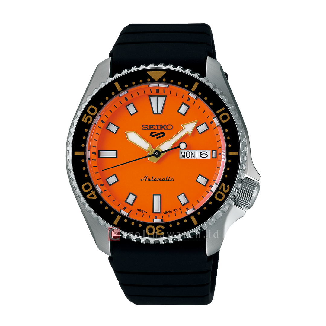 Jam Tangan Seiko 5 Sports SRPL89K1 Automatic Men Orange Dial Black Rubber Strap