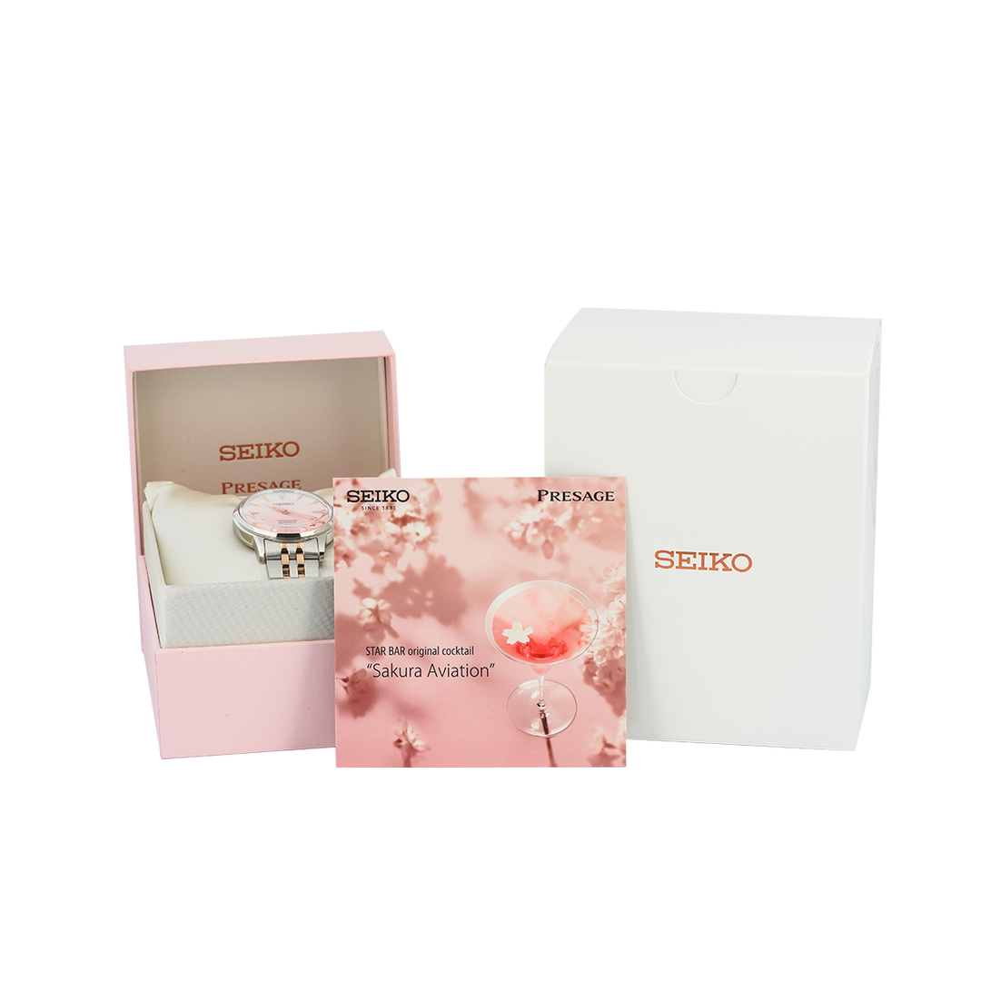 Jam Tangan Seiko Presage Springtime Cocktail Time SRPM06J1 Women Pink Dial Dual Tone Stainless Strap Limited Edition