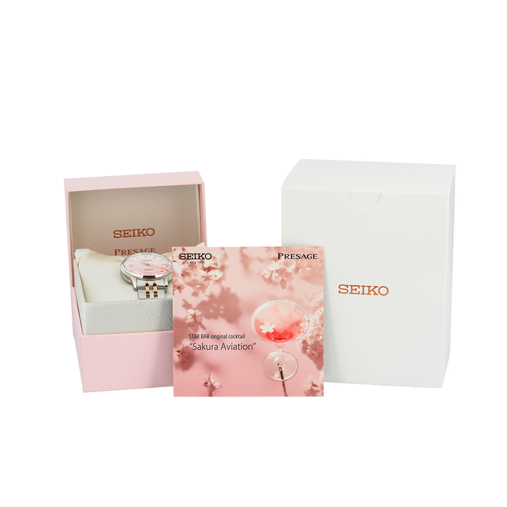 Jam Tangan Seiko Presage Springtime Cocktail Time SRPM06J1 Women Pink Dial Dual Tone Stainless Strap Limited Edition