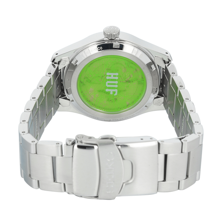 Jam Tangan Seiko 5 Sports Automatic x HUF SRPM09K1 Men Green Dial Stainless Steel Strap Limited Edition