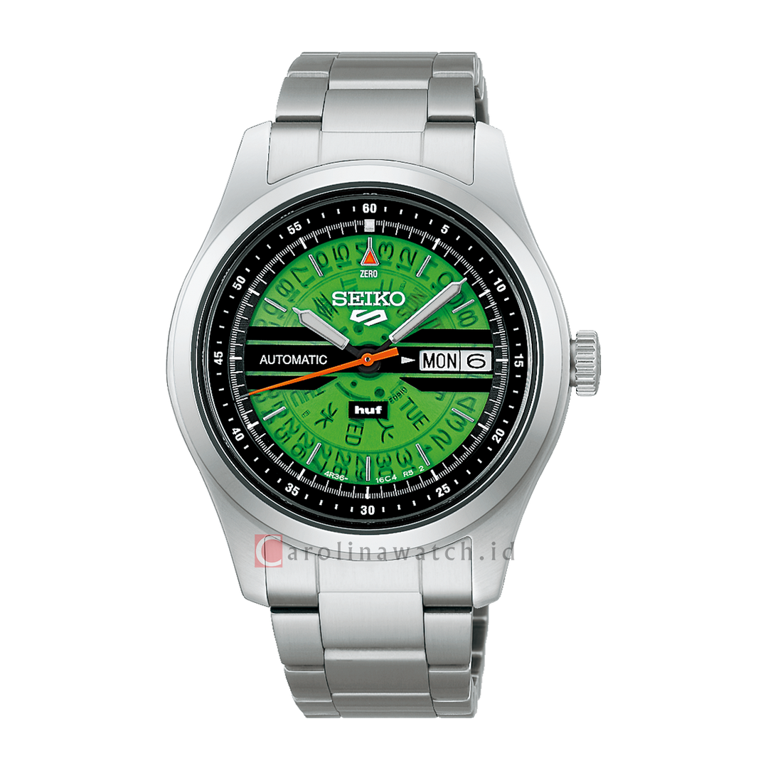 Jam Tangan Seiko 5 Sports Automatic x HUF SRPM09K1 Men Green Dial Stainless Steel Strap Limited Edition