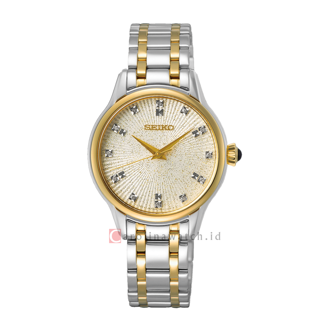 Jam Tangan Seiko Discover More SRZ550P1 Women Cream Sparkle Effects Dial Dual Tone Stainless Steel Strap