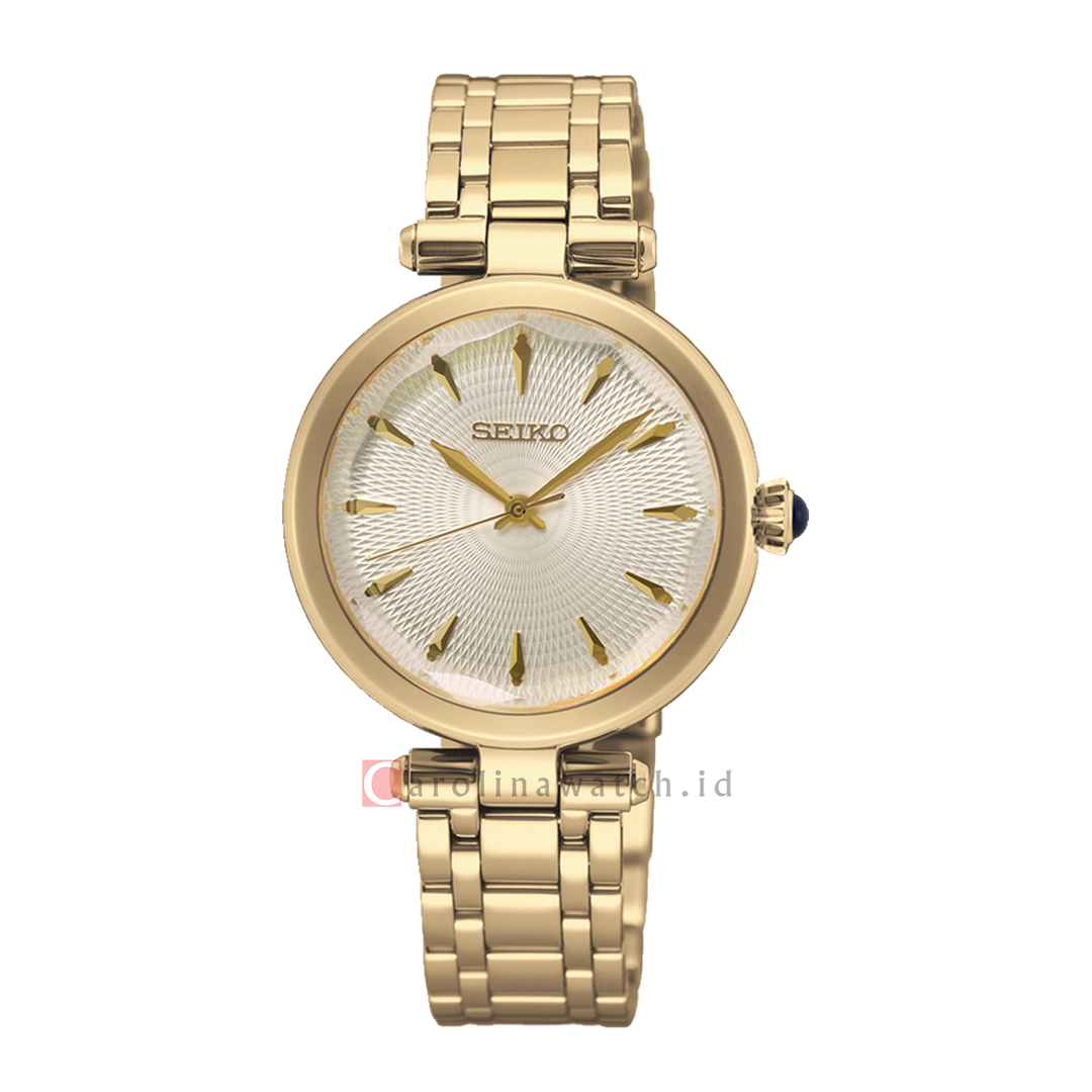 Jam Tangan Seiko CLASSIQUE SRZ554P1 Women Discover More Analog Dial Gold Stainless Steel Strap