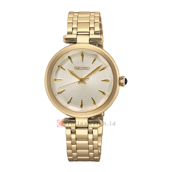 Jam Tangan Seiko CLASSIQUE SRZ554P1 Women Discover More Analog Dial Gold Stainless Steel Strap