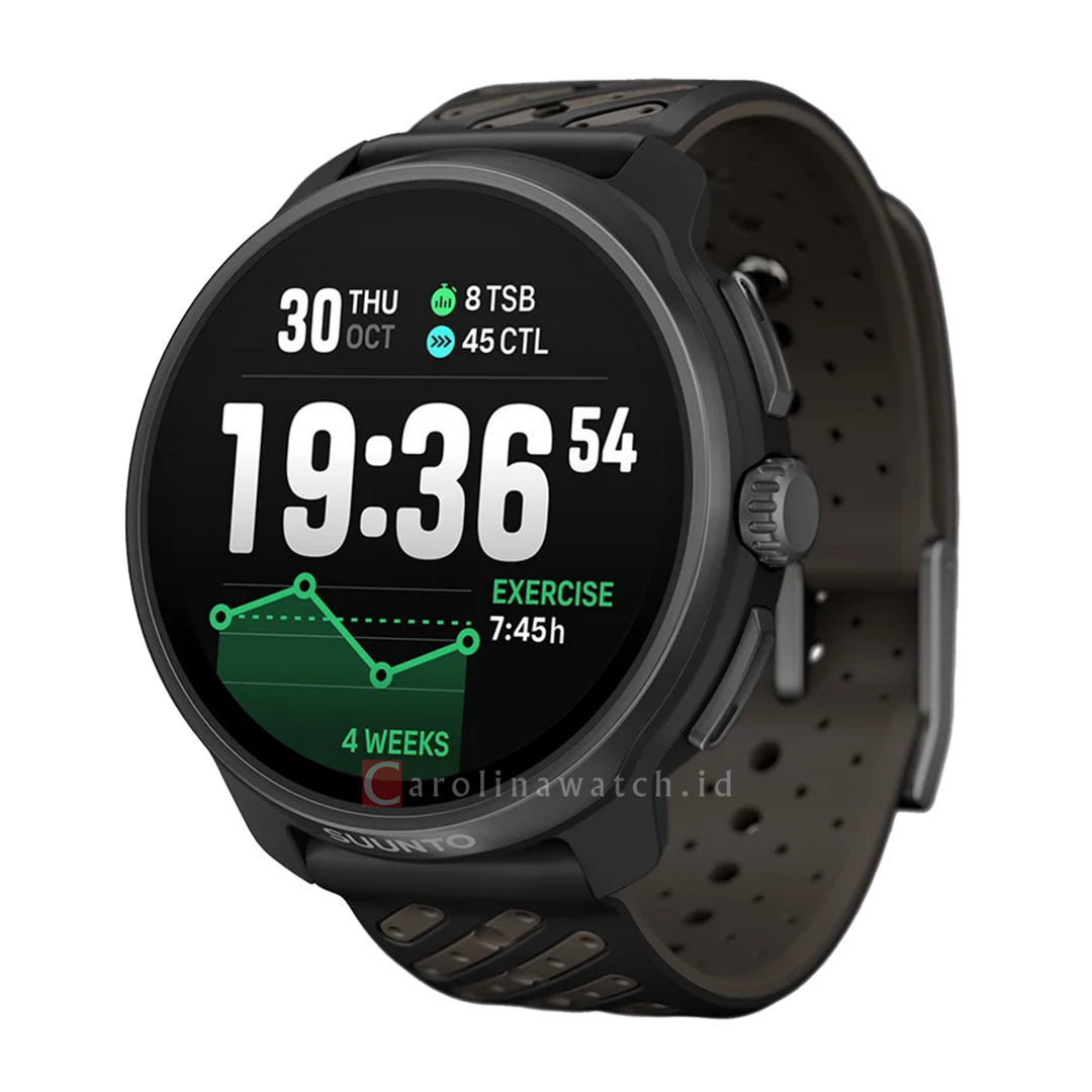 Jam Tangan SUUNTO SS051202000 Unisex - Suunto Race 2 Dark Brushed Titanium Striped Two-Tone Black Silicone Strap