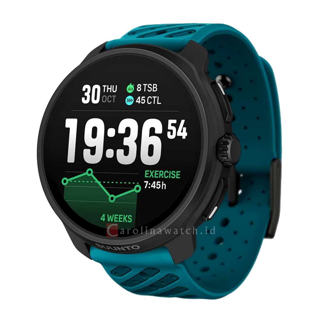 Jam Tangan SUUNTO SS051242000 Unisex - Suunto Race 2 Dark Brushed Titanium Striped Two-Tone Wave Blue Silicone Strap