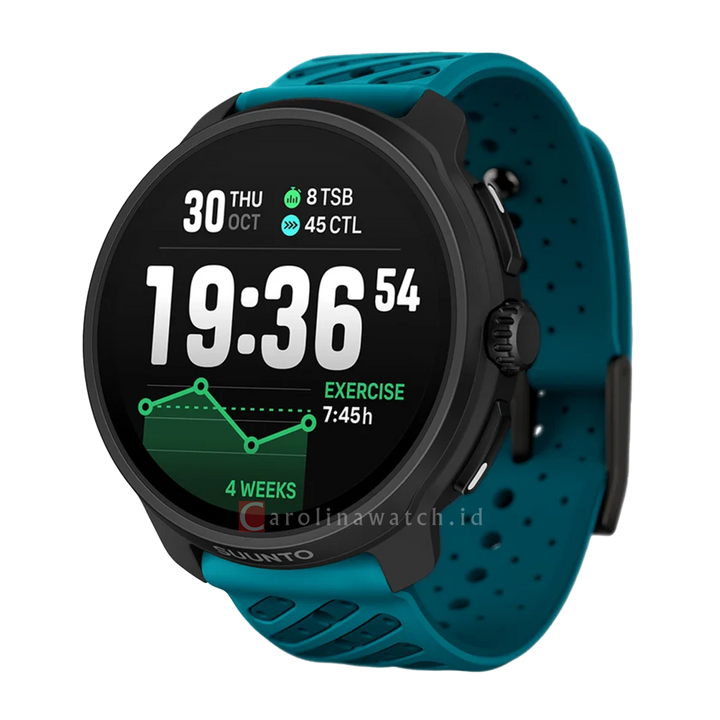 Jam Tangan SUUNTO SS051242000 Unisex - Suunto Race 2 Dark Brushed Titanium Striped Two-Tone Wave Blue Silicone Strap