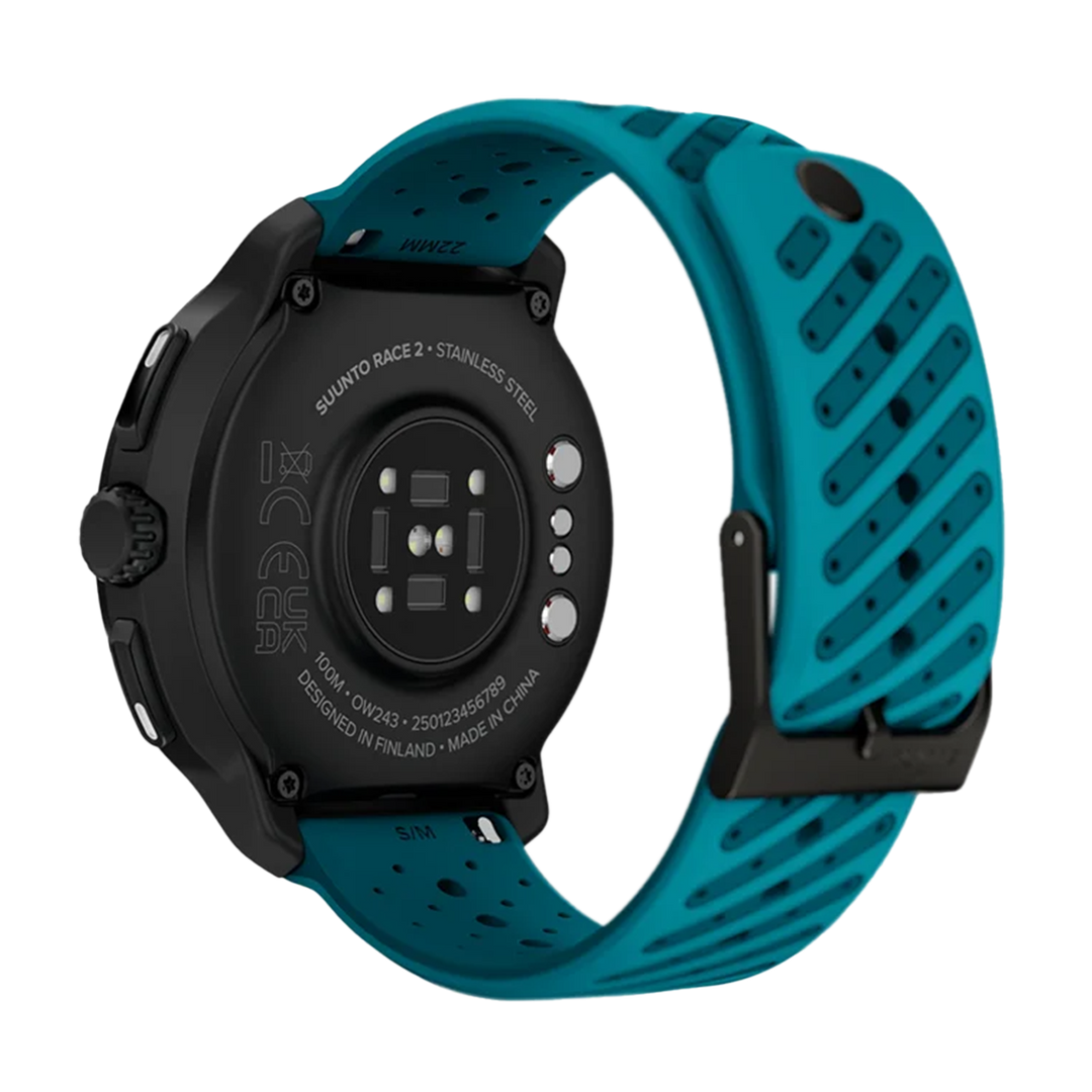 Jam Tangan SUUNTO SS051242000 Unisex - Suunto Race 2 Dark Brushed Titanium Striped Two-Tone Wave Blue Silicone Strap