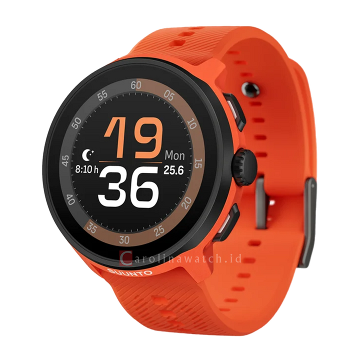 Jam Tangan SUUNTO SS051275000 Unisex - Suunto Run Coral Orange Black Stainless Steel Bezel with Coral Orange Case and Silicone Strap