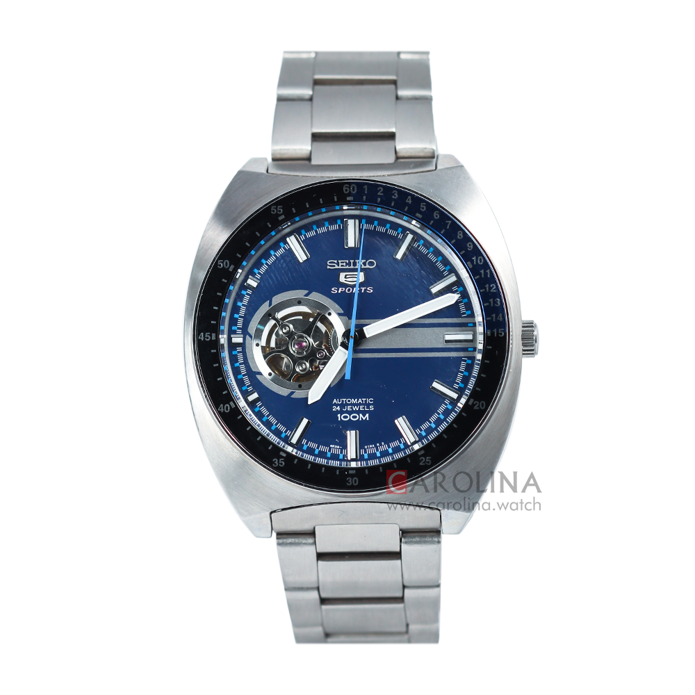 Jam Tangan Seiko 5 Sports SSA327K1 Men Automatic Open Heart Blue Dial Stainless Steel Strap