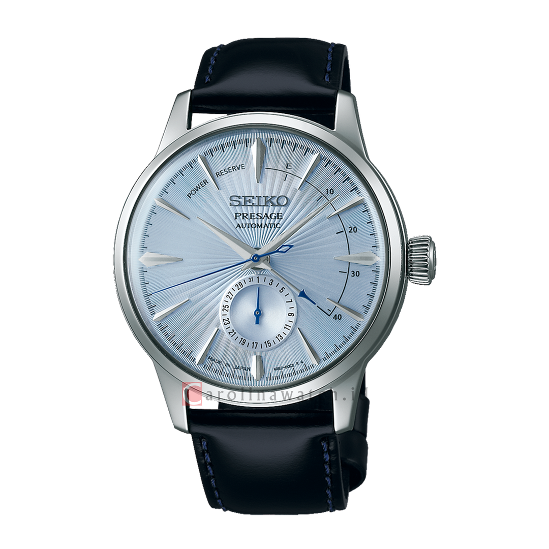 Jam Tangan Seiko Presage SSA343J1 Men Cocktail Time Skydiving Automatic Ice Blue Texture Dial Black Leather Strap