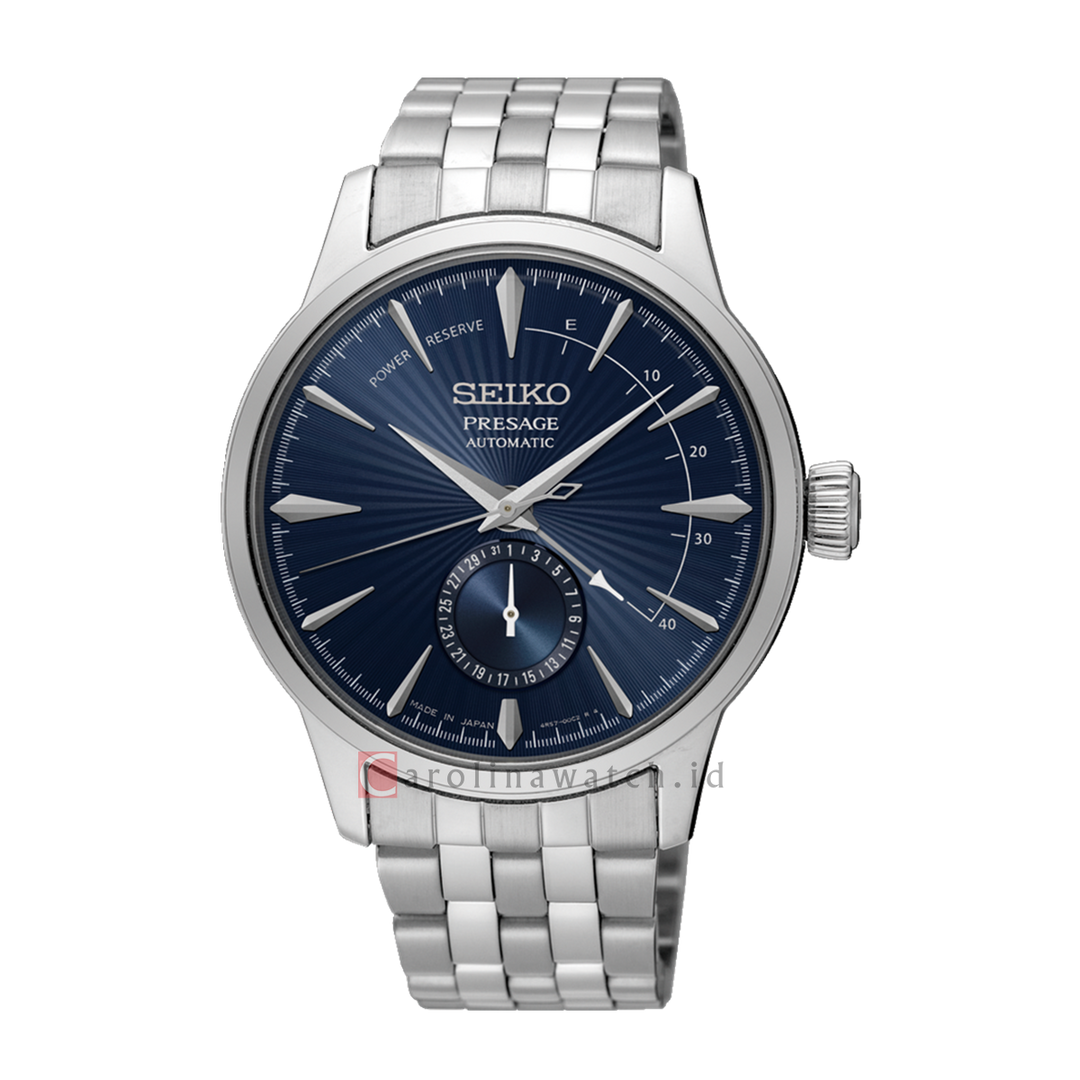 Jam Tangan Seiko Presage Power Reserve Blue Cocktail Time “Blue Moon” SSA347J1 Men Dark Blue Dial Stainless Steel Strap