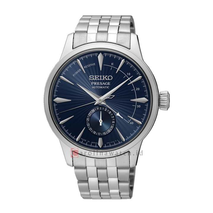 Jam Tangan Seiko Presage Power Reserve Blue Cocktail Time “Blue Moon” SSA347J1 Men Dark Blue Dial Stainless Steel Strap