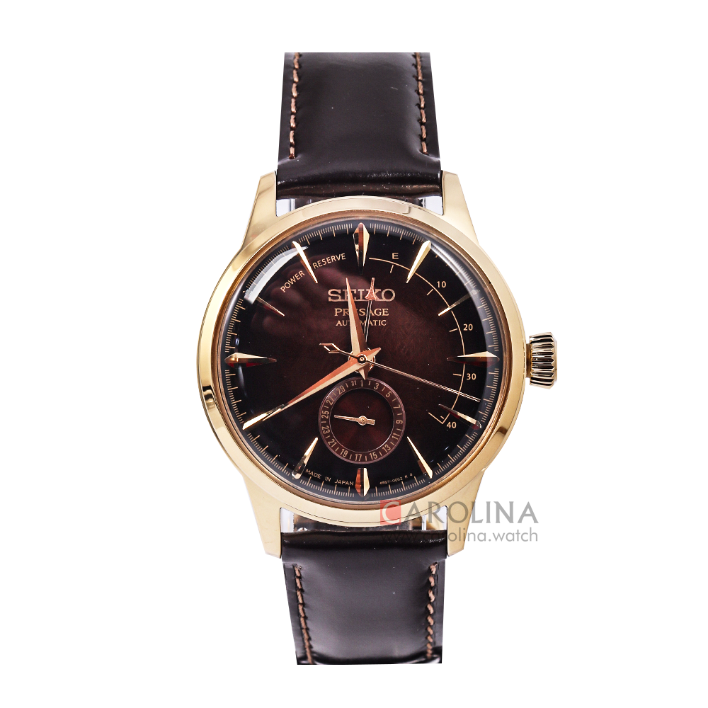 Jam Tangan Seiko Presage Cocktail Time Automatic “Old Fashioned” SSA392J1 Men Gold Brown Dial Dark Brown Leather Strap