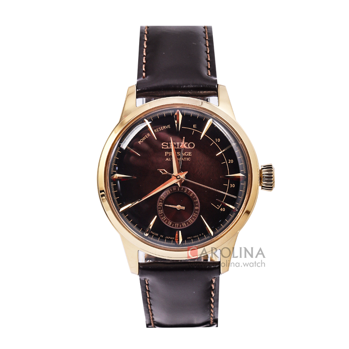 Jam Tangan Seiko Presage Cocktail Time Automatic “Old Fashioned” SSA392J1 Men Gold Brown Dial Dark Brown Leather Strap