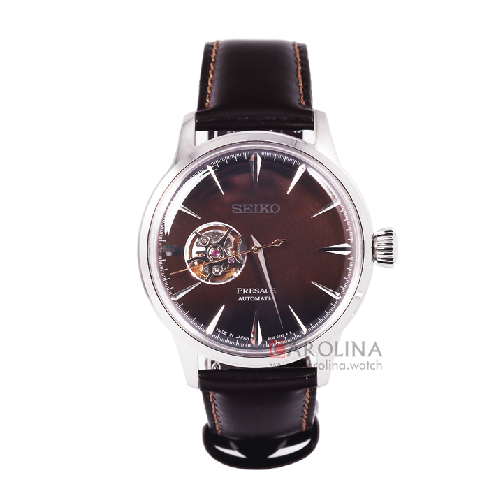 Jam Tangan Seiko Presage Cocktail Time Automatic “Star Bar” SSA407J1 Men Open Heart Brown Dial Dark Brown Calfskin Leather Strap