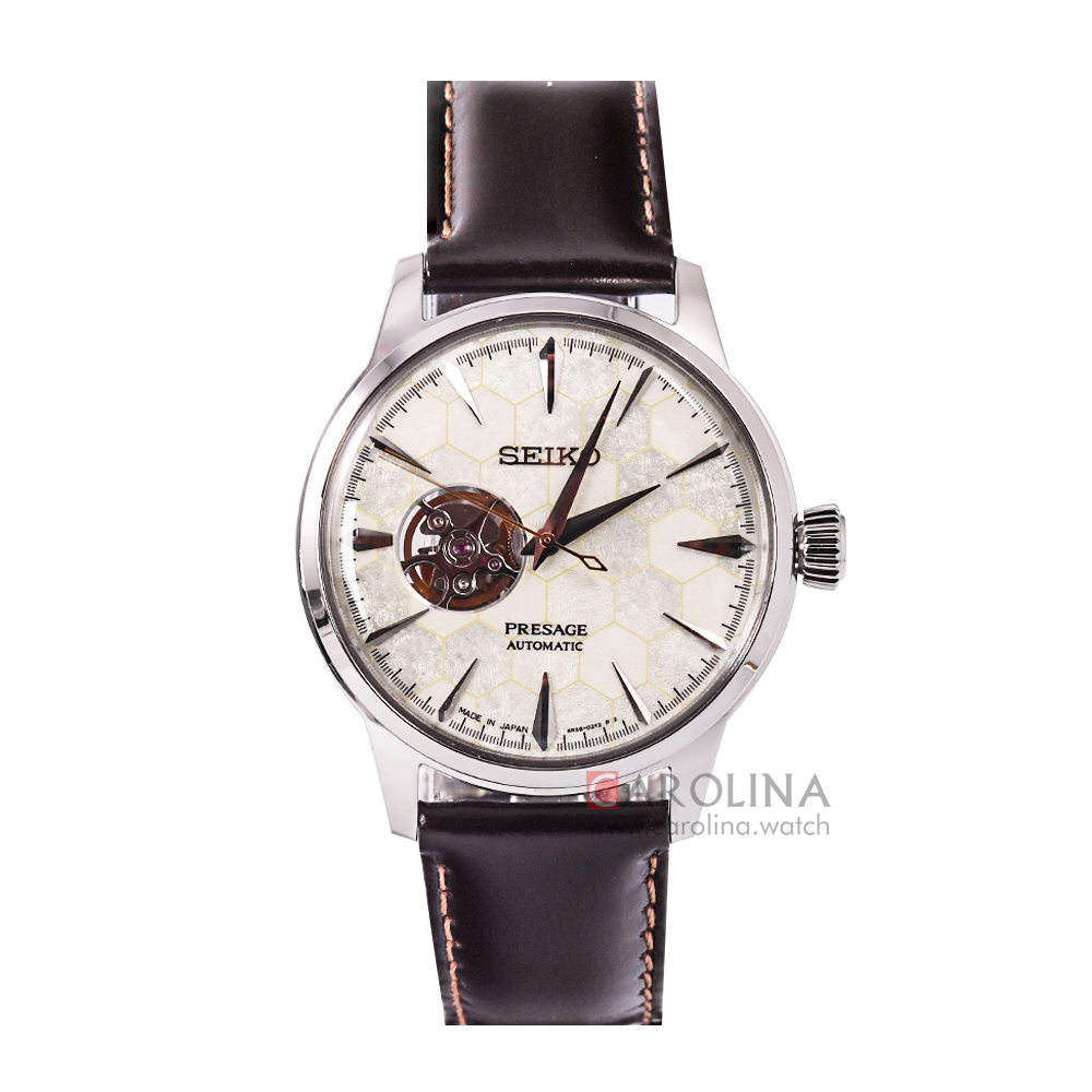 Jam Tangan Seiko Presage Cocktail Time STAR BAR SSA409J1 Automatic Men Open Heart Ivory Dial Brown Leather Strap LIMITED EDITION