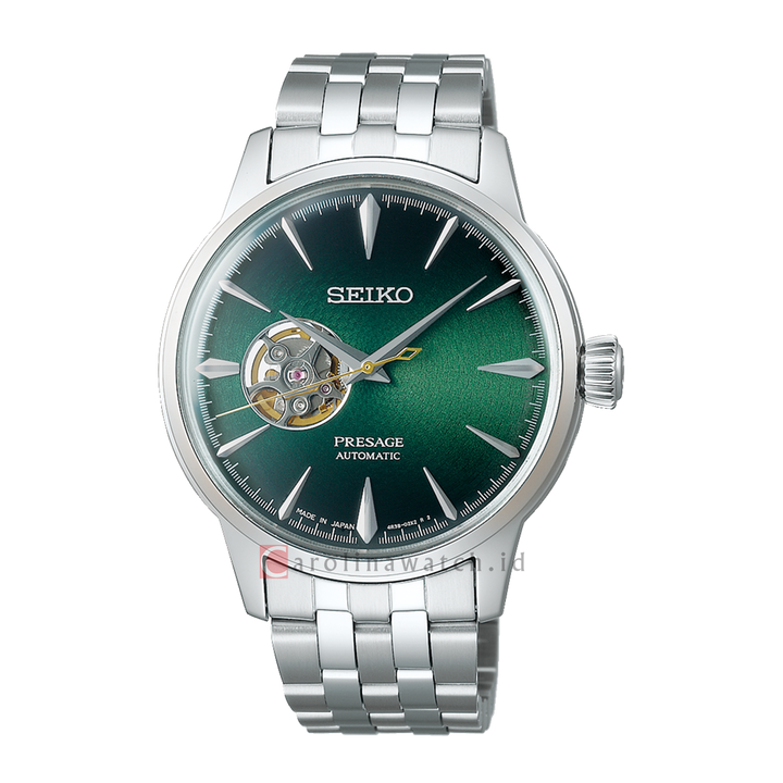 Jam Tangan Seiko Presage Cocktail Time “Grasshopper” SSA441J1 Automatic Open Heart Green Dial Silver Stainless Steel Strap