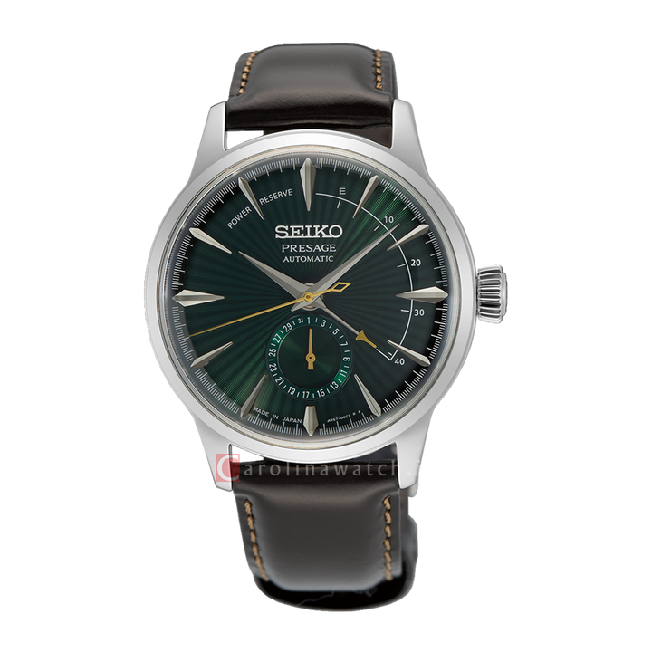 Jam Tangan Seiko Presage Cocktail Time SSA459J1 Men Midnight Mockingbird Automatic Green Dial Brown Leather Strap