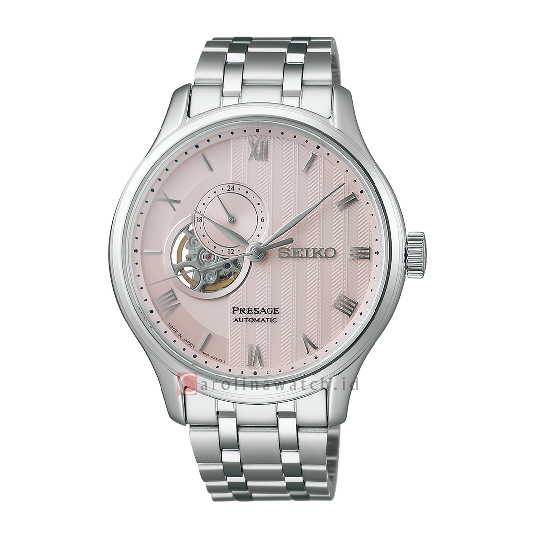 Jam Tangan Seiko Presage SSA465J1 Men Zen Garden Kyoto Cherry Blossom Pink Dial Stainless Steel Strap