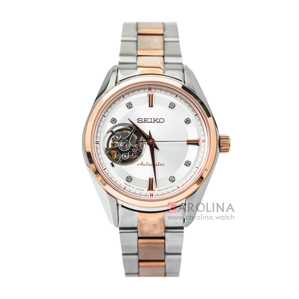 Jam Tangan Seiko Presage SSA866J1 Automatic Women White dial with Swarovski Crystal on markers Dual Tone Stainless Steel Strap