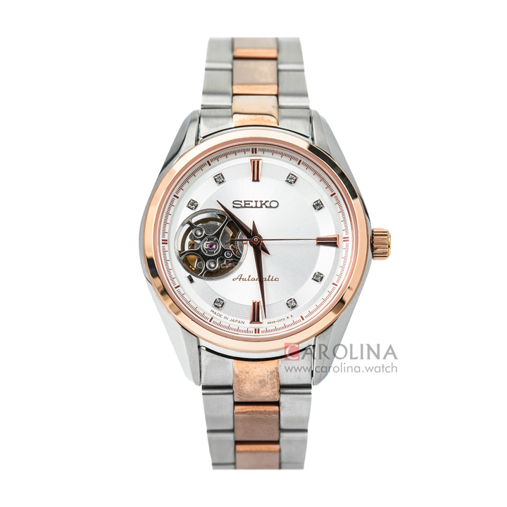 Jam Tangan Seiko Presage SSA866J1 Automatic Women White dial with Swarovski Crystal on markers Dual Tone Stainless Steel Strap