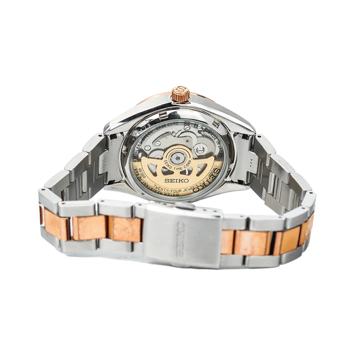 Jam Tangan Seiko Presage SSA866J1 Automatic Women White dial with Swarovski Crystal on markers Dual Tone Stainless Steel Strap