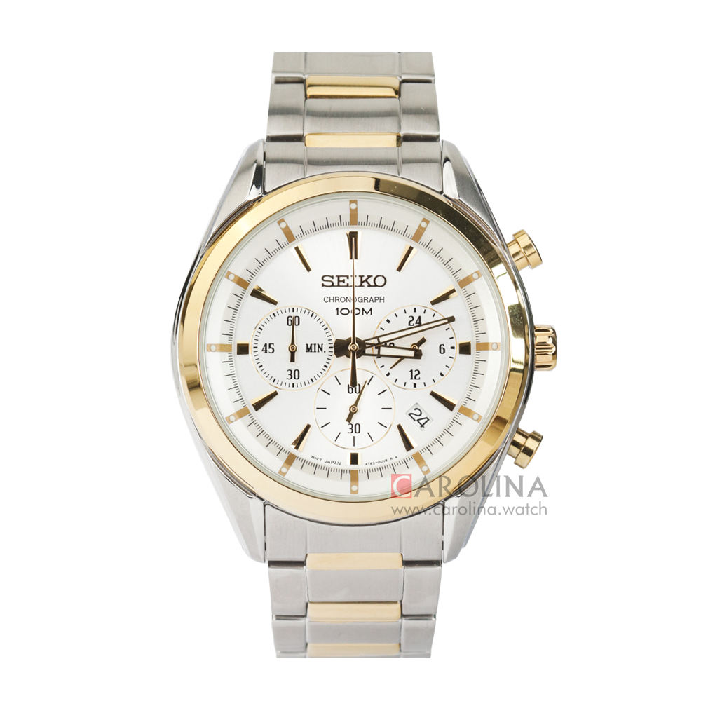 Jam Tangan Seiko Chronograph SSB090P1 Men Ivory Dial Dual Tone Stainless Steel Strap