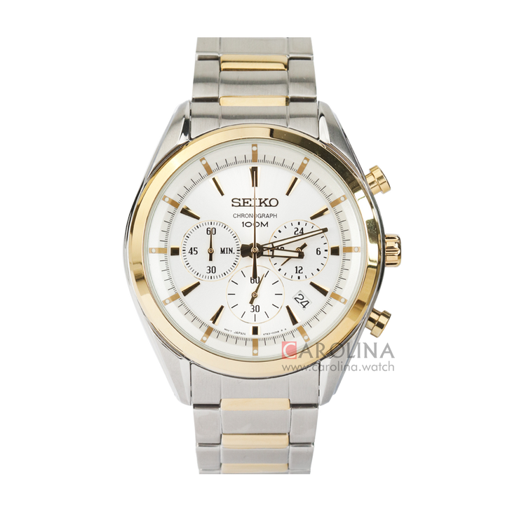 Jam Tangan Seiko Chronograph SSB090P1 Men Ivory Dial Dual Tone Stainless Steel Strap