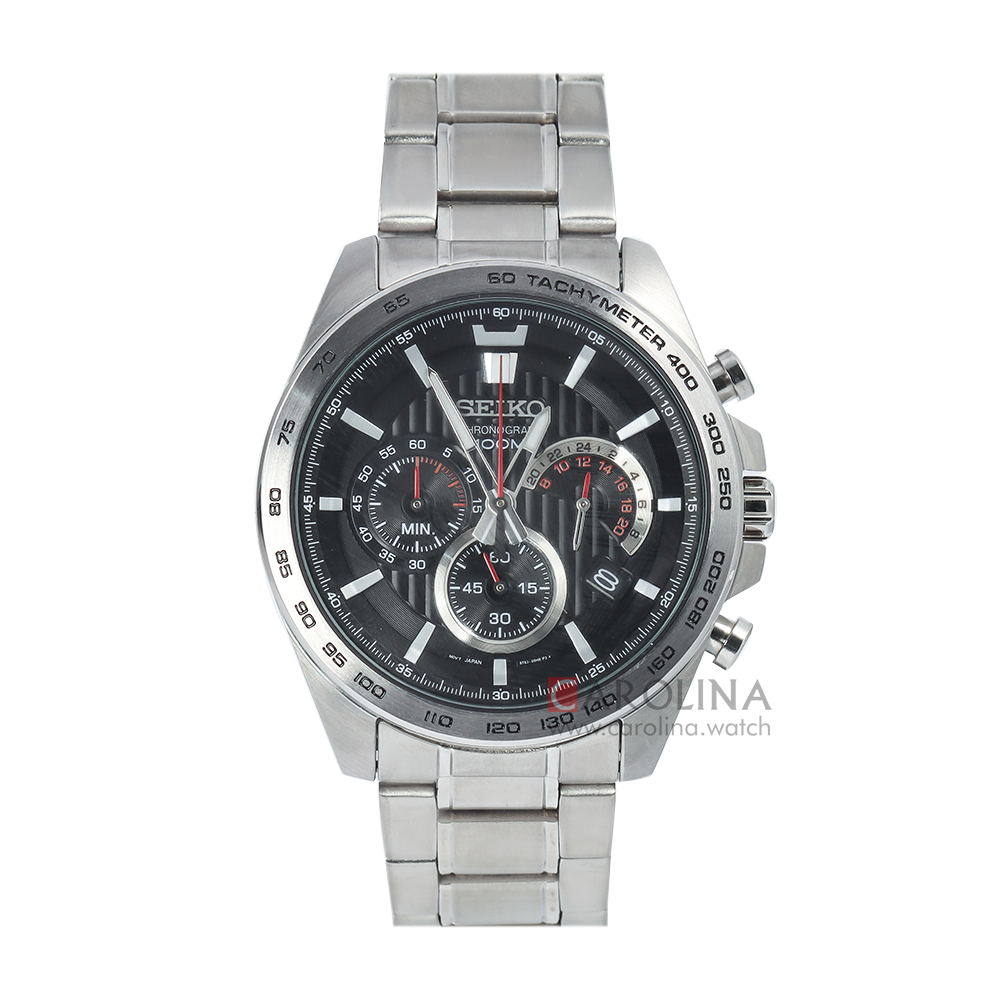 Jam Tangan Seiko Chronograph SSB299P1 Men Black Dial Stainless Steel Strap