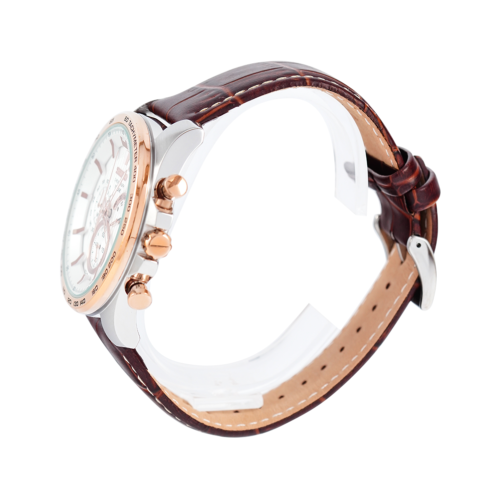 Jam Tangan Seiko Chronograph SSB306P1 Men White Dial Brown Leather Strap