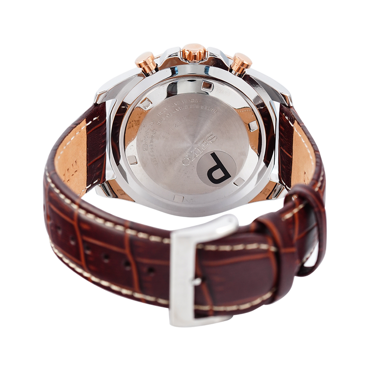 Jam Tangan Seiko Chronograph SSB306P1 Men White Dial Brown Leather Strap