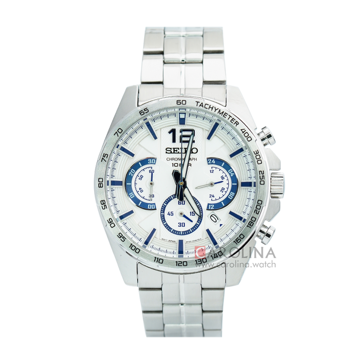 Jam Tangan Seiko Chronograph SSB343P1 Men Neo Sport White Dial Stainless Steel Strap