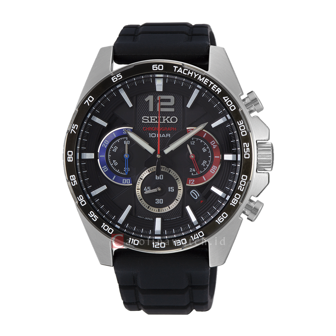 Jam Tangan Seiko Chronograph SSB347P1 Discover More Men Black Dial Black Rubber Strap