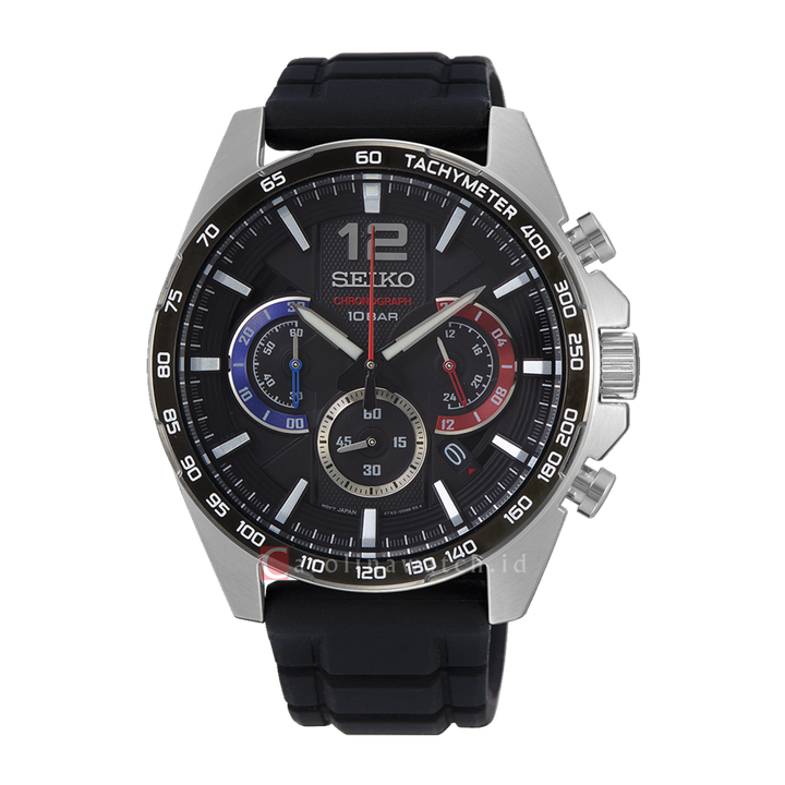 Jam Tangan Seiko Chronograph SSB347P1 Discover More Men Black Dial Black Rubber Strap