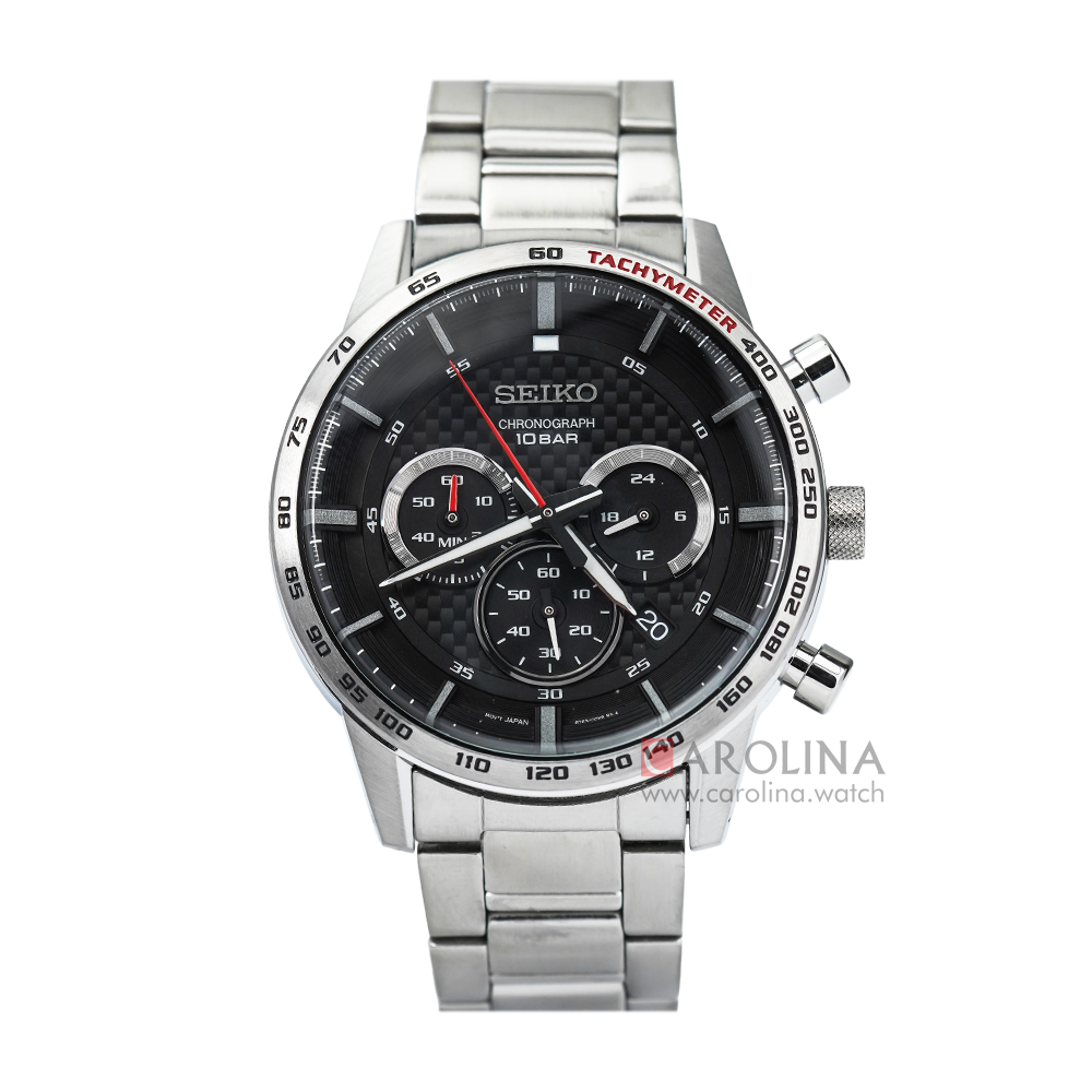 Jam Tangan Seiko Chronograph SSB355P1 Men Neo Sport Black Pattern Dial Stainless Steel Strap