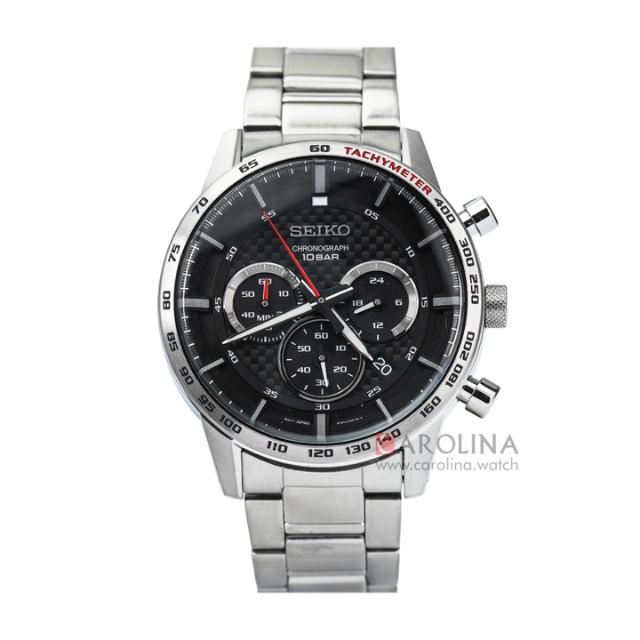 Jam Tangan Seiko Chronograph SSB355P1 Men Neo Sport Black Pattern Dial Stainless Steel Strap