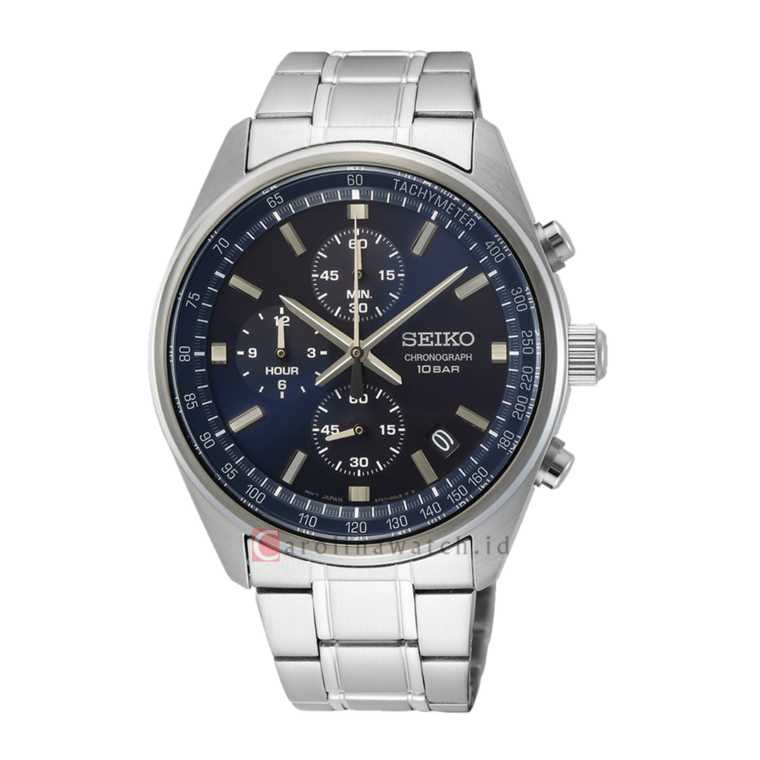 Jam Tangan Seiko Chronograph SSB377P1 Men Dark Blue Dial Stainless Steel Strap