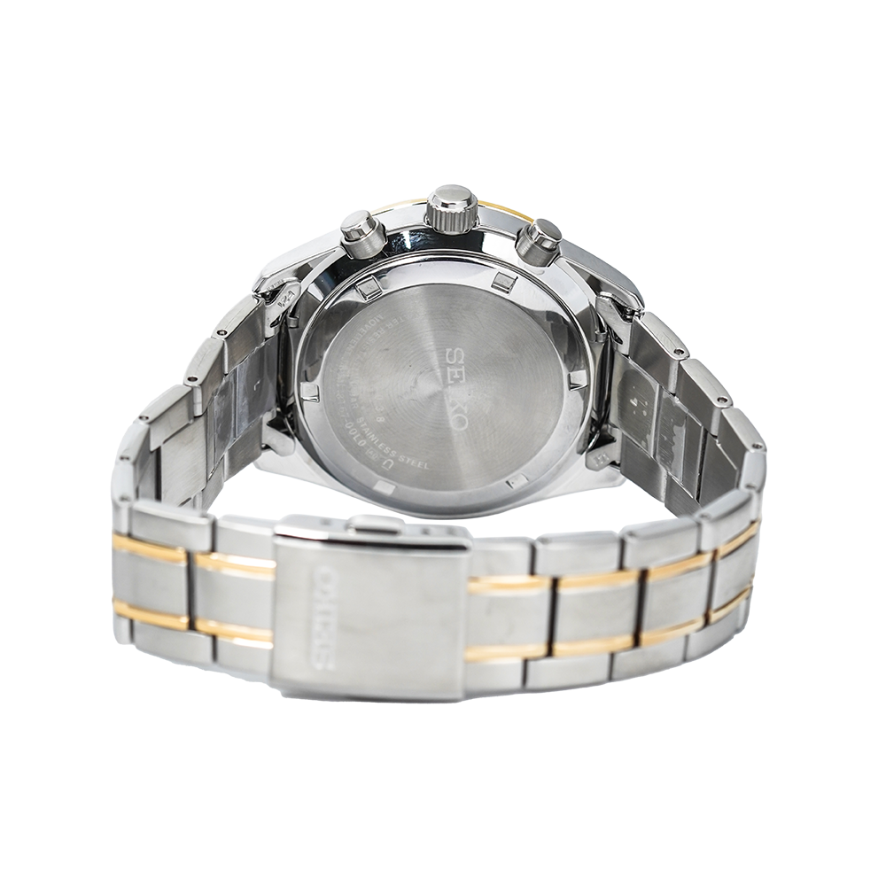 Jam Tangan Seiko Chronograph SSB380P1 Men White Dial Dual Tone Stainless Steel Strap
