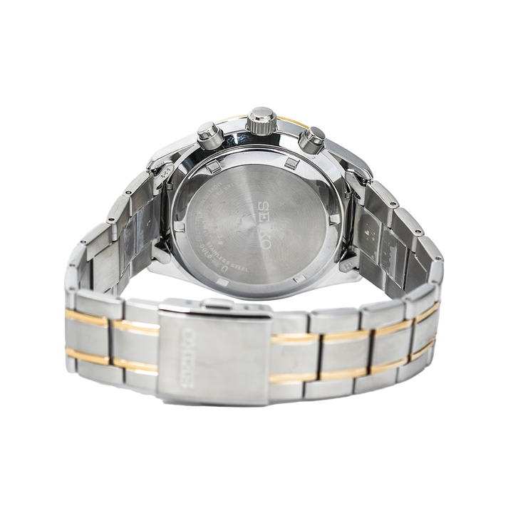 Jam Tangan Seiko Chronograph SSB380P1 Men White Dial Dual Tone Stainless Steel Strap