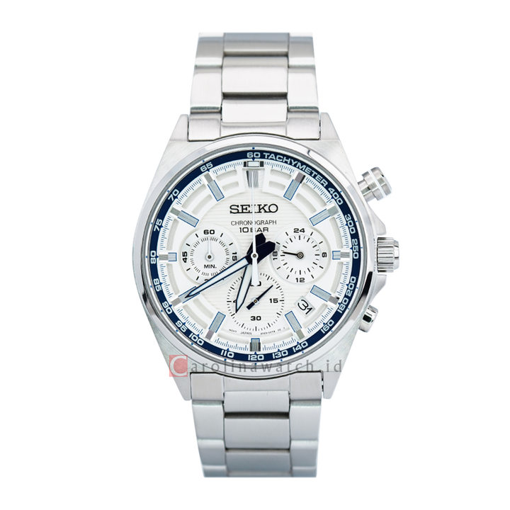 Jam Tangan Seiko Chronograph SSB395P1 Discover More Men White Dial Stainless Steel Strap